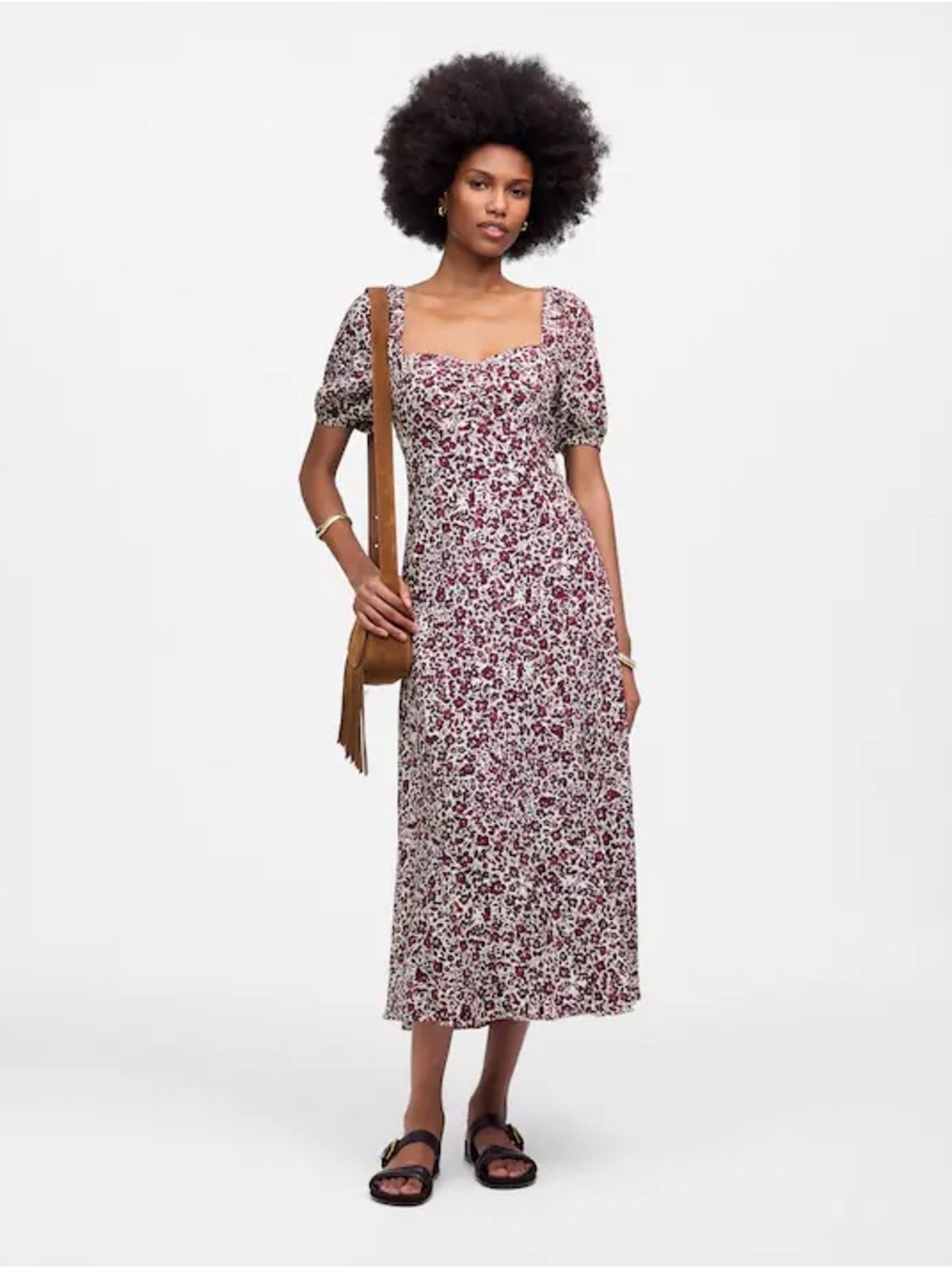 Madewell Puff Sleeve Maroon Wine Floral Midi Dress Reformation 4 NWT